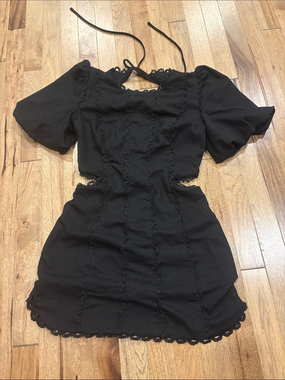 Showpo Black Cutout Lace-Trim Mini Dress